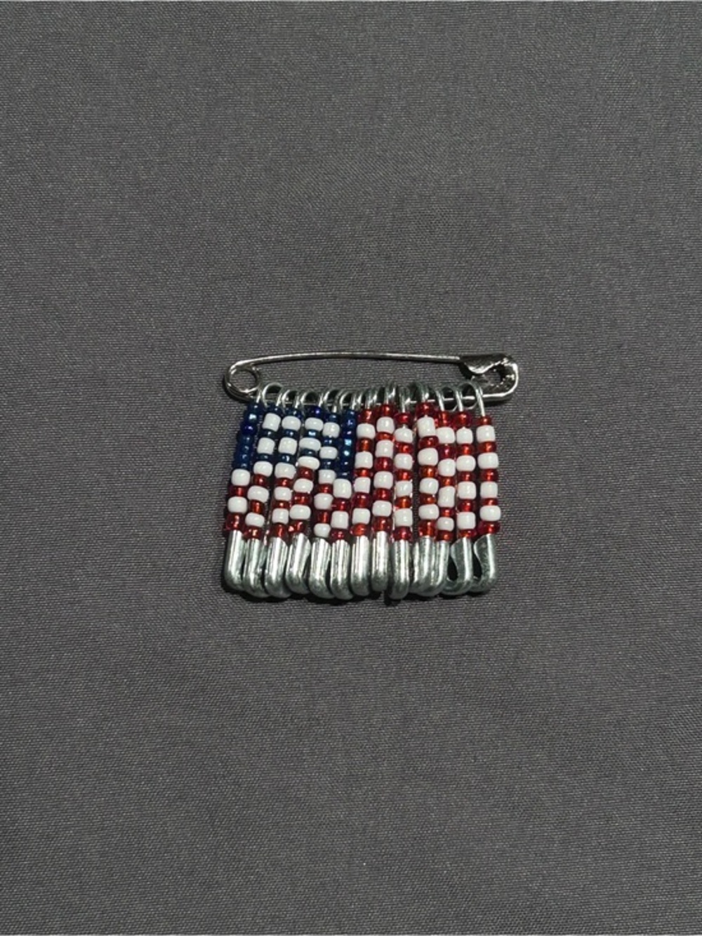 Vintage Handmade Seed Bead American Flag Safety Pin